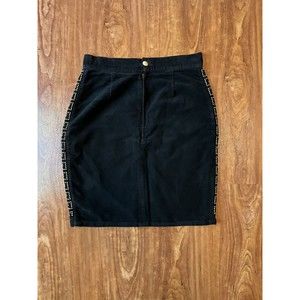 Vintage Versace Jeans Couture Collection Black Gold Studded Skirt 32 Velvet Midi